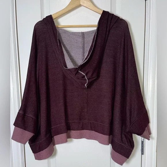 Free People Bonfire Hoodie Fig Jam  Burgundy Oversized Cropped Size XS - Picture 4 of 6